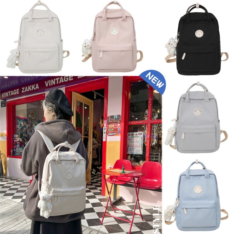 New Solid Color Multi-Pocket Backpack Men Women Nylon Handbag Large-Capacity Leisure Students Schoolbag Simple Computer Backpack