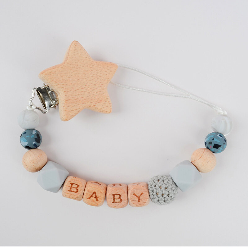 INS Baby Pacifier Clips DIY Personalized Name Wood Safe Anti-Lost  Chain Newborn Teethers Dummy Nipple Holder Clip Teething Toys