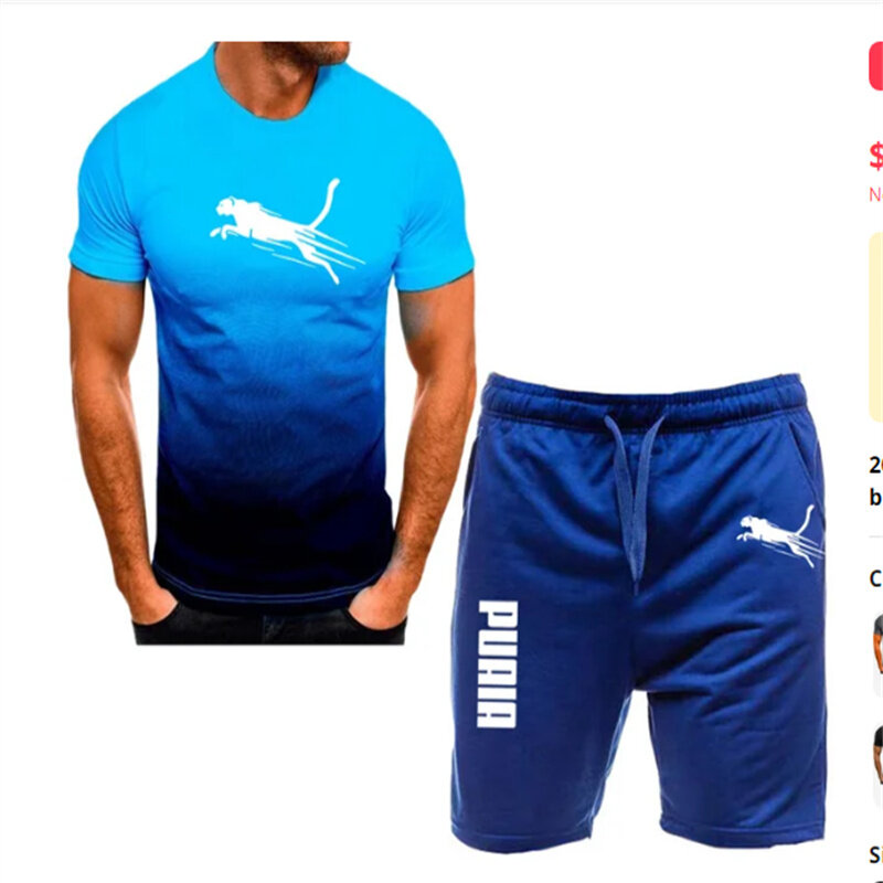 Новинка 2024, мужская спортивная одежда, комплект для фитнеса, костюм для бега, повседневный комплект из футболки и шортов, дышащая Спортивная одежда для бега, комплект из 2 предметов для мужчин
