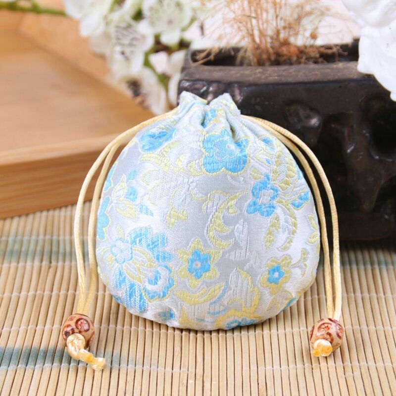 Сумка на шнурке с цветочной вышивкой в китайском стиле, сумка для упаковки украшений с цветочным рисунком, Холщовая Сумка с цветочным рисунком в этническом стиле, наручная сумка Hanfu