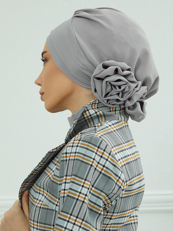 Topi hijab wanita, penutup kepala motif bunga trendi untuk wanita