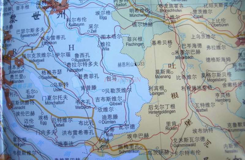 Schweiz liechten stein karte europa serie chinesisch und englisch