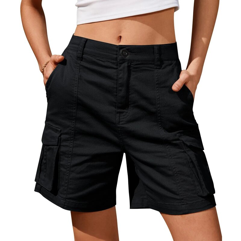 Korte Broek Voor Dames Cargo Shorts Knielengte Elastische Taille Lange Korte Broek Voor Zomer Casual Amerikaanse Stijl Streetwear 2024