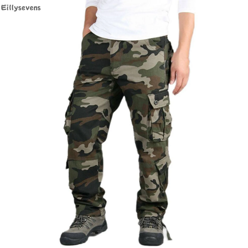 Kamuflażowe spodnie cargo męskie spodnie treningowe miejskie kombinezony jednokolorowe kieszenie na zewnątrz spodnie robocze spodnie pantalones cargo