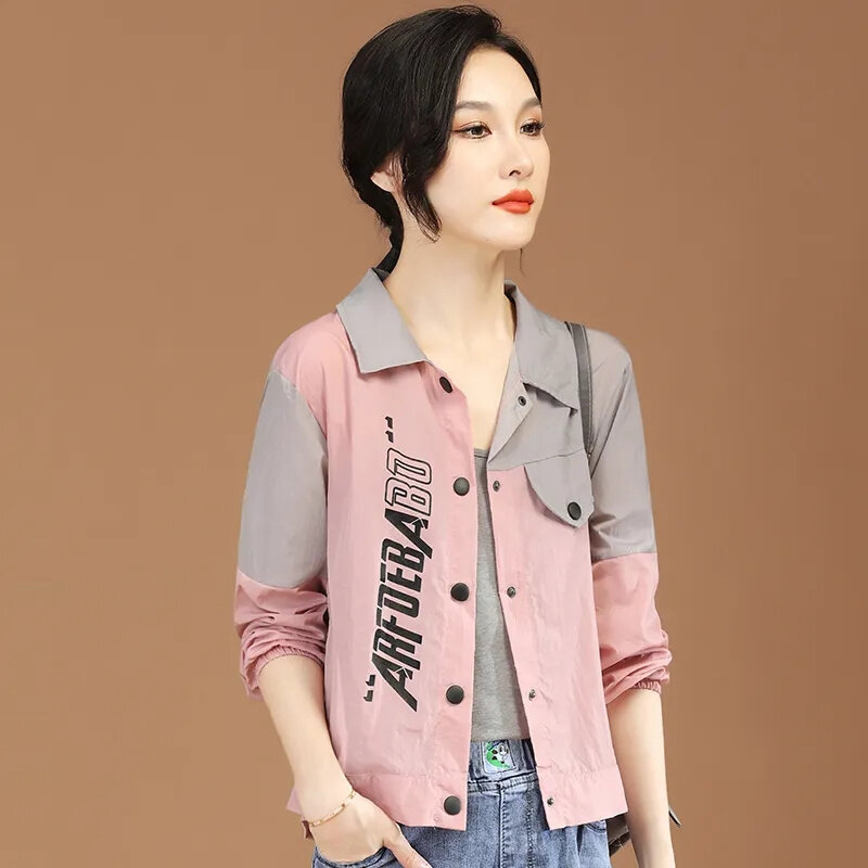 2023 New Summer Thin Jacket Fashion Women's Sun Protection Clothing Polo Collar Breathable Casual Female Print Shirt Outerwear
