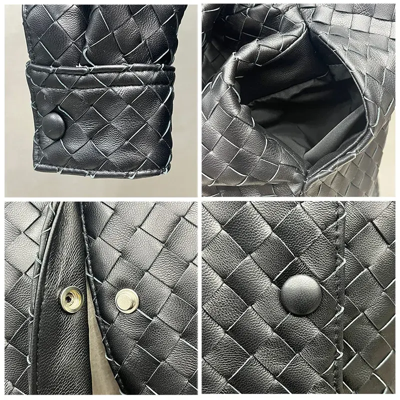 2023 New Design Knitted Leather Coats Long Lady Fashion Sheepskin Leather Jacket Turn Down Collar Streetwear Women Jacket