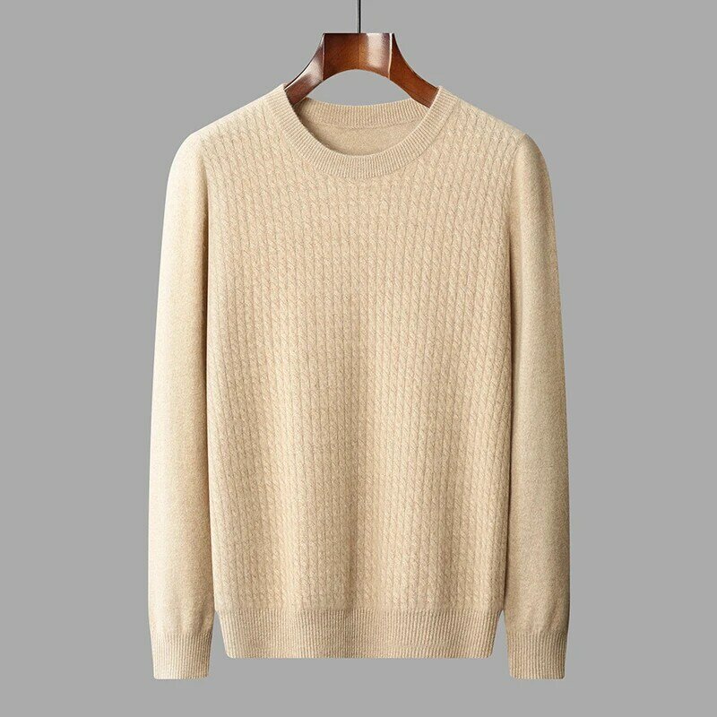 Autumn/Winter New Men's 100% Pure Cashmere Cold Proof Blouse Round Neck Solid Color Pullover Fashion Light Luxury Sweater