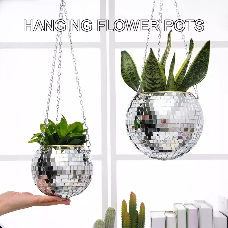 1pc Disco kugel kreative runde Blumentopf hängenden Korb Kunststoff Glass piegel Pflanze Pflanzt opf saftige Splitter