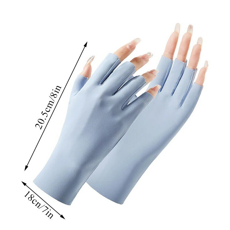 Luvas meio dedos de seda gelo verão para mulheres, luvas respiráveis, fina, sem dedos, condução ao ar livre, protetor solar