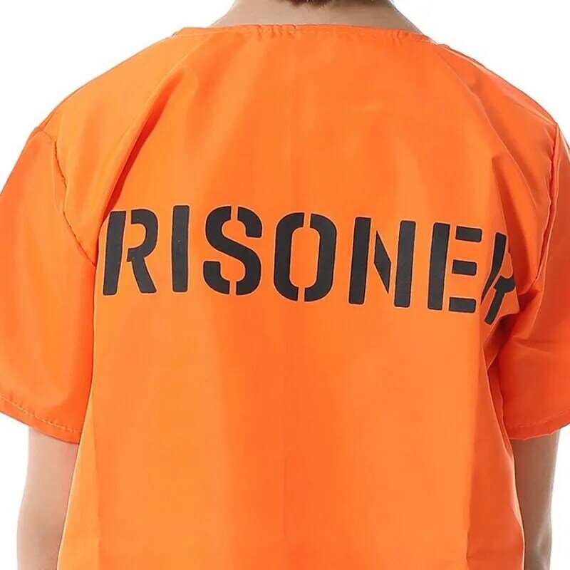 Adult Children Inmate Costume Orange Jumpsuit Jailbird Outfit Personality Carnival Halloween Role Play Prisoner Uniform Set