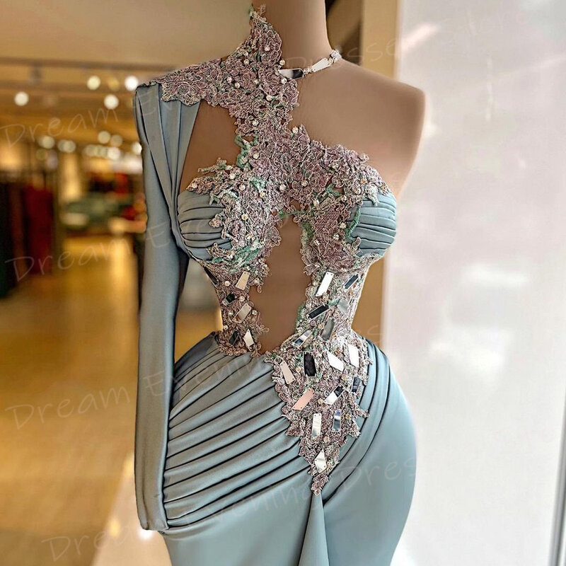 Classic Sexy Women's Mermaid Fashionable Evening Dresses Charming One Shoulder Beaded Prom Gowns Robe De Soirée Luxe Elégante