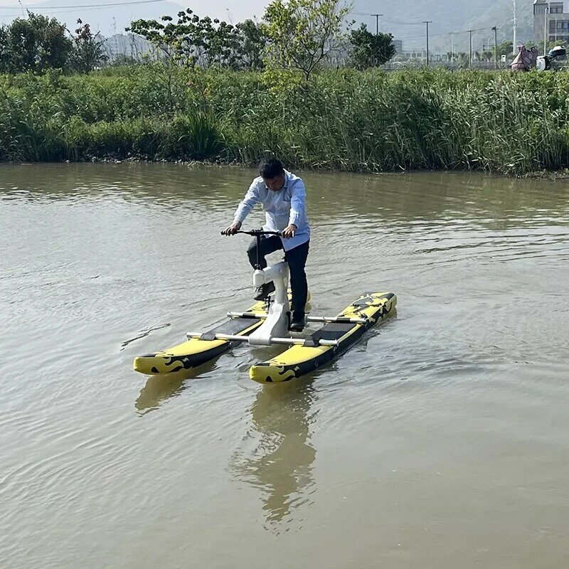 Desain baru 1 orang sepeda air tiup PVC kualitas tinggi kuning di sungai