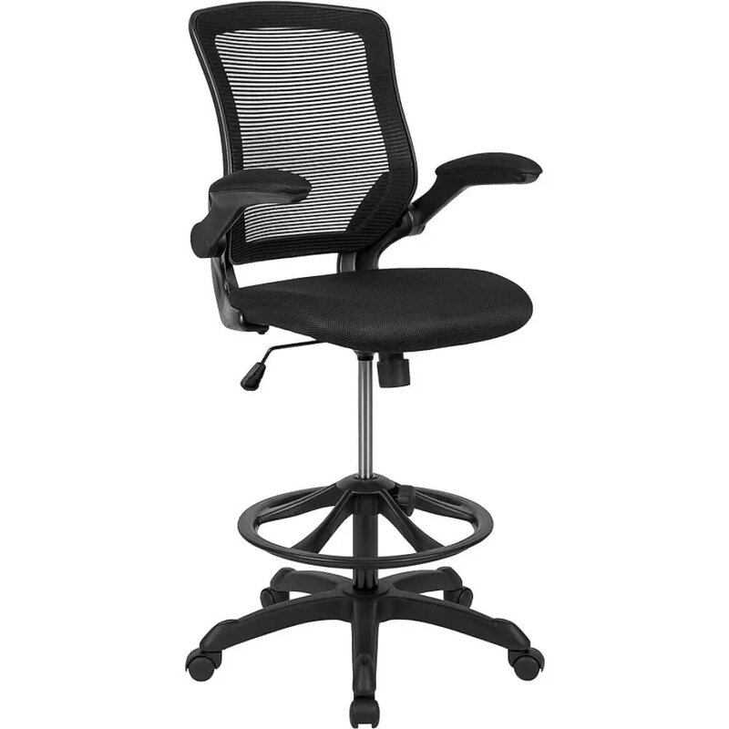 เก้าอี้สำนักงานมีพนักพิงหมุนได้พร้อมห่วงข้อเท้าปรับได้, รองรับบั้นเอวและความสูงที่นั่ง, เก้าอี้ตาข่ายที่เหมาะกับสรีระ, สีดำ