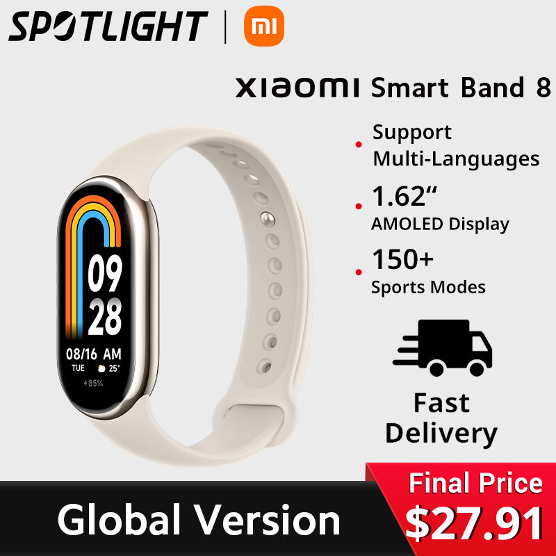 Global Version Xiaomi Smart Band 8 Blood Oxygen Monitor 1.62'' AMOLED Screen 16 Days Battery Life