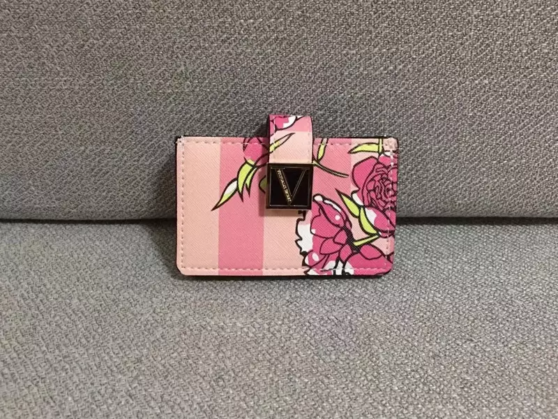 VS różowy podpis akordeon karty kredytowej na monety z portfelem na karty