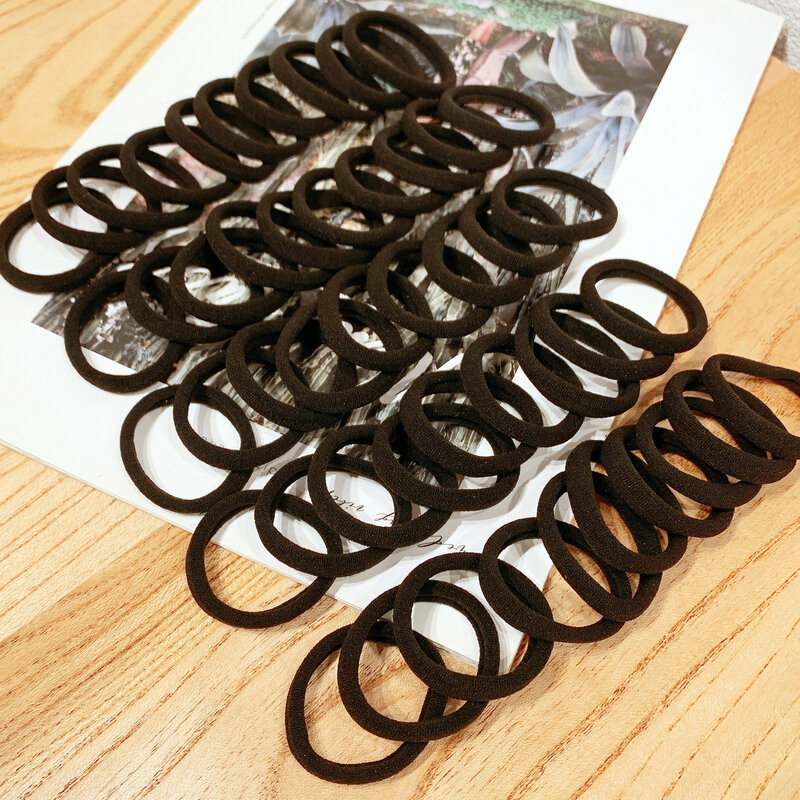 50/100 buah ikat rambut hitam untuk wanita gadis ikat rambut pita karet elastis tinggi ikat rambut ikat ekor kuda pemegang Scrunchies aksesoris