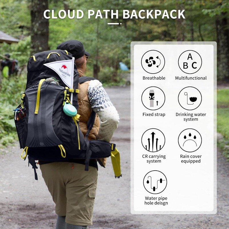 Ransel perjalanan, ransel Backpacking, untuk Hiking, berkemah gunung, Backpacking, penutup hujan tahan air-hitam