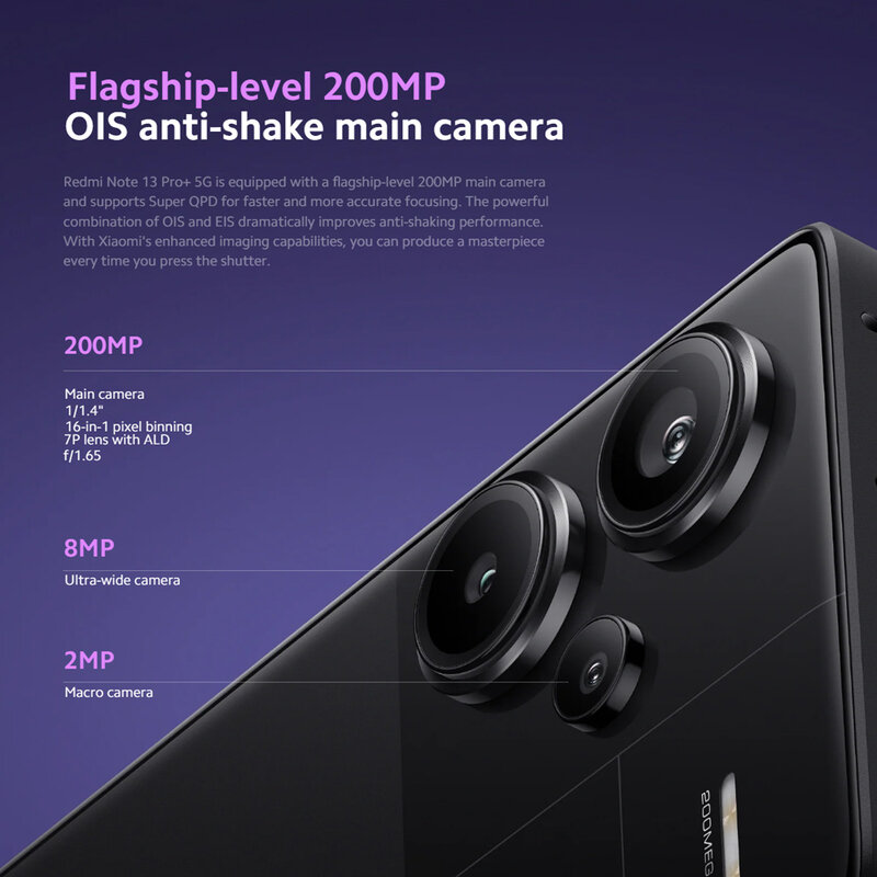 Xiaomi Redmi Note 13 Pro Plus ponsel pintar versi Global 5G 120W HyperCharge MediaTek Dimensity 7200-Ultra 200ois MP kamera NFC