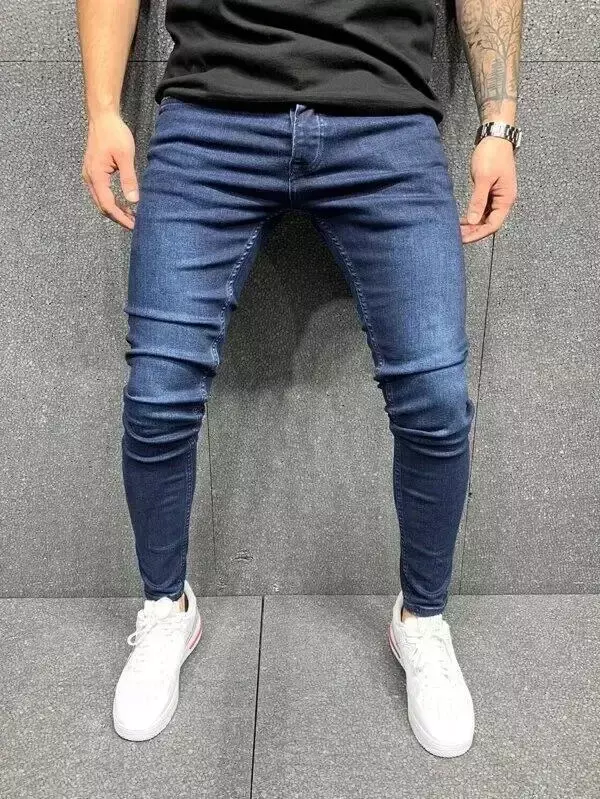 Mężczyźni Jeans Denim Pencil Pants Sheath Ankle Length Washing Solid Slim Fit Pockets Slight Strech Mid Waist High Street 2024