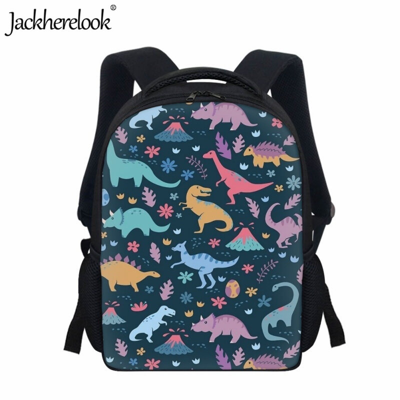Jackherelook Tas Sekolah Pola Dinosaurus Kartun untuk Anak Laki-laki TK Ransel Travel Praktis Anak Kasual Tas Buku Fashion