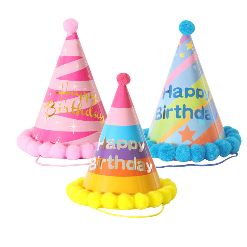5 sztuk urodziny dzieci na przyjęcie do czapki kolorowe Pom-pom kapelusze przyjaciele rodzina Party działania nakrycia głowy dekoracje prezenty dla dzieci XPY