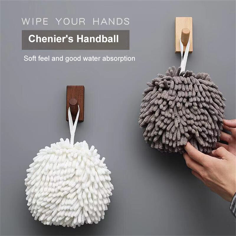 Absorbent Hands Towel Chenille Wipe Hands Ball With Hanging Hook Fast-Drying Soft Towel Hands Wipe Ball Towel Bathroom Supplies