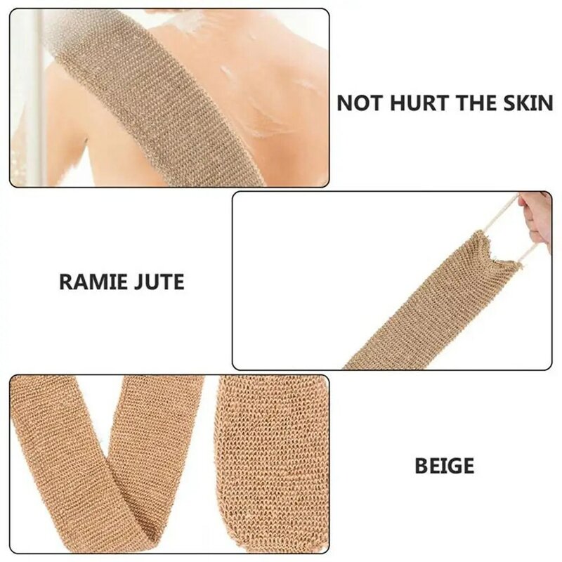Ramie Jute ผ้าเช็ดตัวผ้าขนหนูมัลติฟังก์ชั่กลับ Body Exfoliating เข็มขัด Scrubber สำหรับทำความสะอาดร่างกาย Fit สำหรับ Man Woman