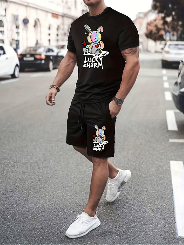 Мужской летний повседневный комплект из футболки и шортов с коротким рукавом