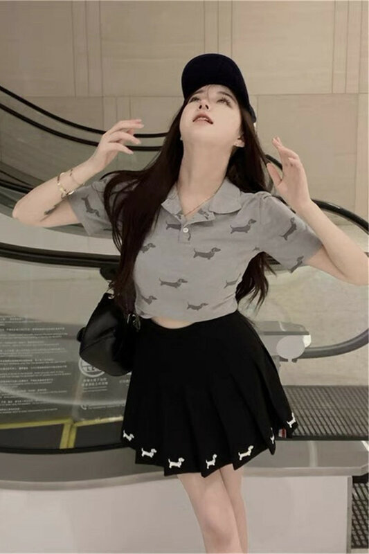 High Quality TB Korean Style Polo Short-sleeved Female 2022 Summer Niche Design Short Knitted Cute Puppy Thin T-shirt Tide