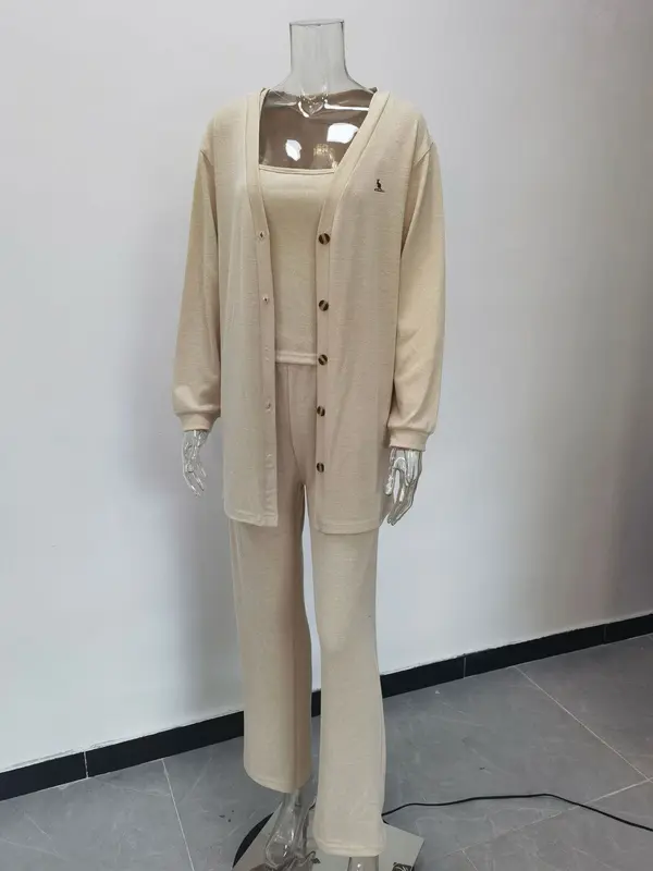 Colete e calças de malha para mulheres, jaqueta de três peças, primavera e outono, novo, 2024