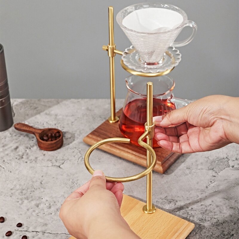 Messing Koffie Filter Rack Houten Basis Presenteert Voor Koffie Lover Dropshipping