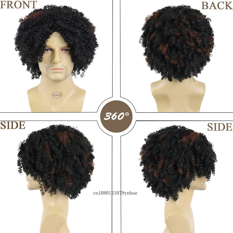 Afro peruka z kręconych włosów typu Kinky Mix czarne włosy syntetyczne męskie czapka regulowana rozmiar krótkie fryzury Colly 70s kostium codzienne peruki dla mężczyzn