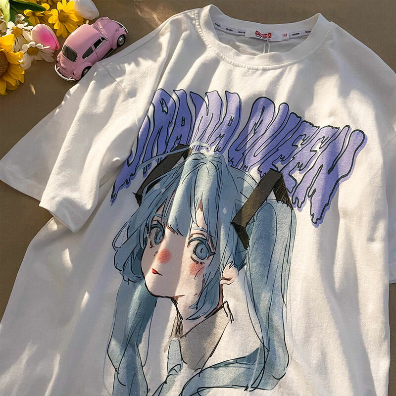 Camisa de manga curta solta y2k estético kawaii topos camiseta de grandes dimensões roupas femininas ataque no titan anime japonês