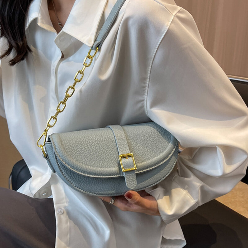 2023 Nova Moda Saddle Bag Bolsas de Ombro para As Mulheres Tendência de Alta Qualidade Sólida PU Couro Crossbody Feminino Luxo Messenger Bags