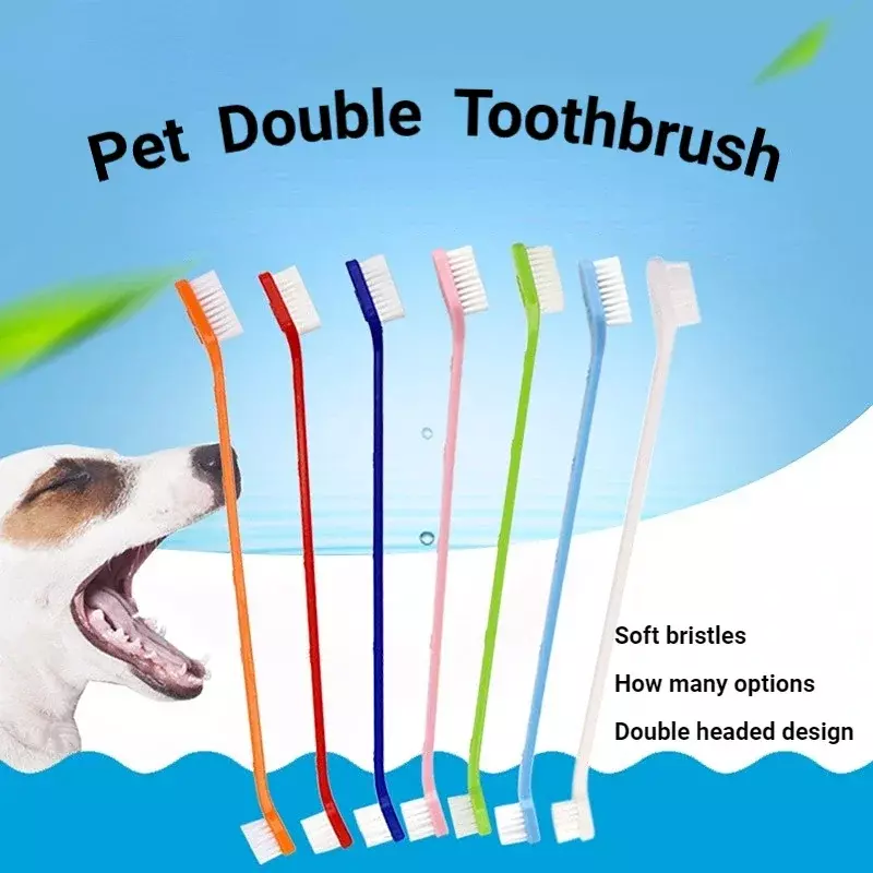 20 piezas-cepillo de dientes para perros, cepillo de dientes suave de doble cara con mango largo, producto de limpieza para perros grandes y pequeños
