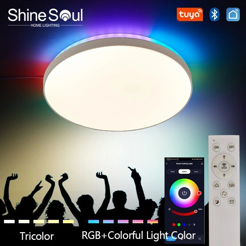TUYA-Luz de Teto Inteligente, LED RGB Retroiluminado, Iluminação Colorida, Controle Remoto, APP Regulável, Casa Inteligente