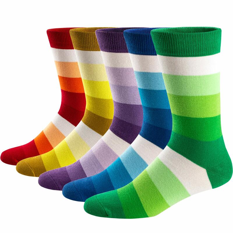 5 Paar Herren Spaß Kleid Socken, Muster lustige Socken Pack, bunt gestreifte gekämmte Baumwolle Neuheit Socken, coole atmungsaktive Casual Socken
