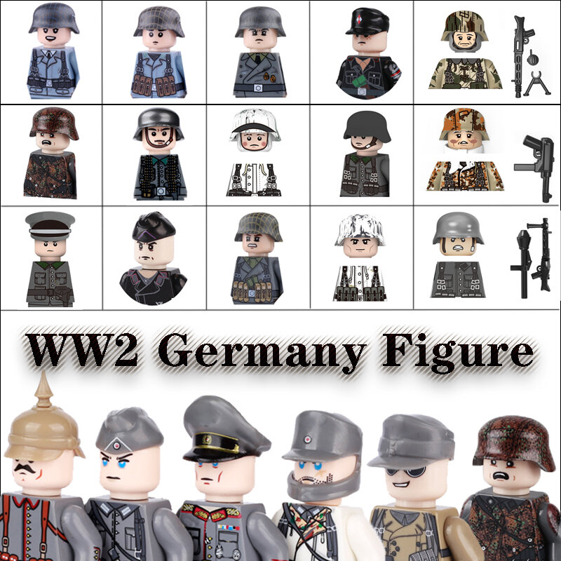 WW2 الجنود الألمان شخصيات عسكرية اللبنات جيش المشاة البروسي 98K البنادق ضابط الأسلحة متوافق MOC الطوب اللعب