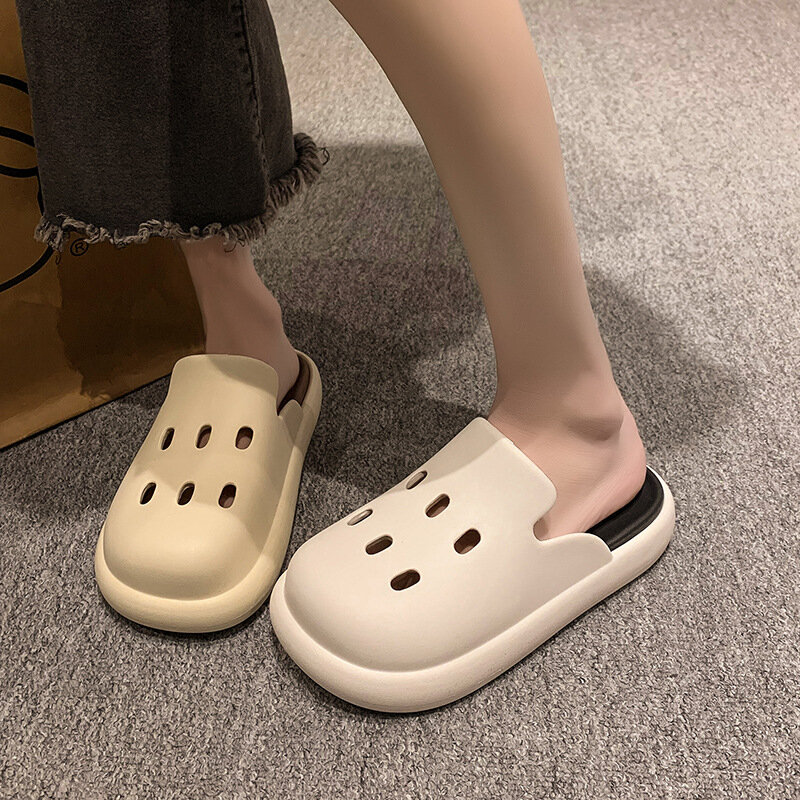Sandal wanita kasual, Kasut rumah tangga sol lembut nyaman untuk dalam ruangan, Sandal jepit lubang 2024