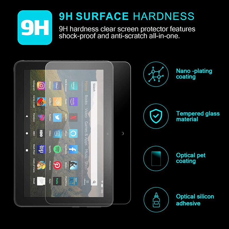 3Pcs HD Anti Scratch Tempered Glass Screen Protector For Amazon Kindle Fire HD 8 2020 2022 New Tablet Screen Protector