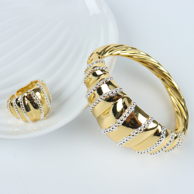 Ensemble de bracelets et bagues pour femmes, bijoux en plaqué or et argent, mode dubaï, fête d'anniversaire de mariage, tenue quotidienne