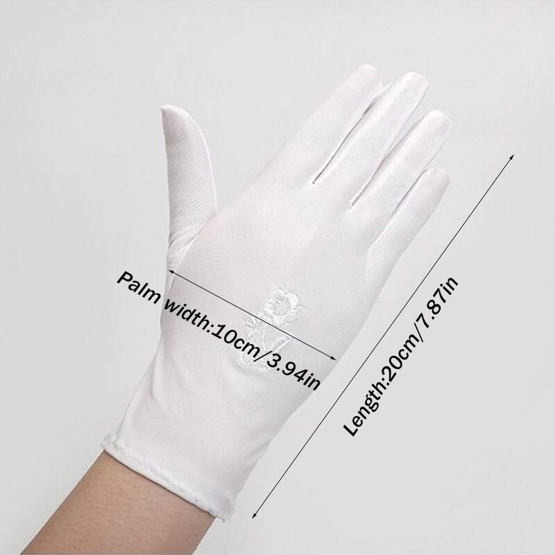 Guantes finos de protección solar para exteriores, guantes elásticos bordados para conducir, guantes de dedo completo para niñas