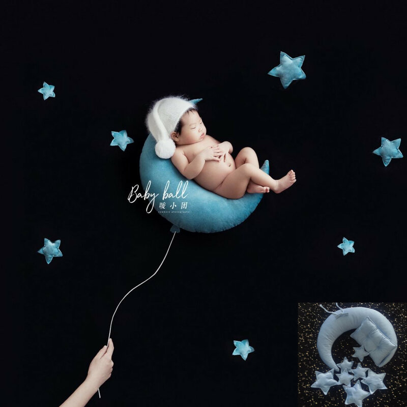 Fotografia recém-nascidos adereços lua de fadas travesseiro lua cheia estrelas do bebê tiro a lua travesseiro foto do bebê acessórios posando adereços