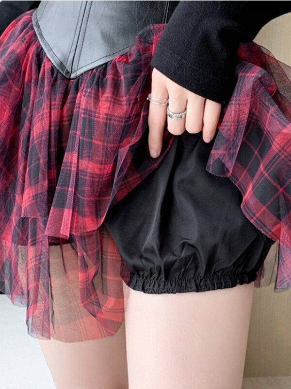 Женская сетчатая клетчатая юбка в американском ретро-стиле Y2K, модная короткая юбка-трапеция на весну/лето