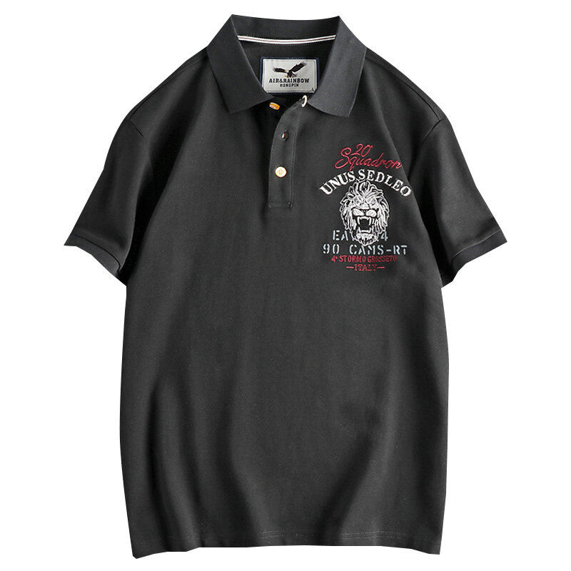 Новинка лета 550 #, американская Ретро рубашка-поло с короткими рукавами, отложным воротником и буквенной вышивкой в виде животного, Мужские Простые потертые деловые повседневные топы