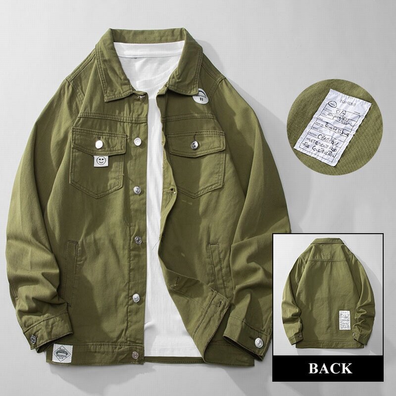 Autumn Army Green Patch Denim Jackets Wash Cotton Jaqueta Jeans Black Safari Style Casual Loose Chaquetas Hombre Masculina Coats