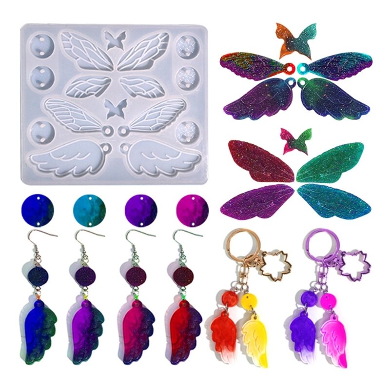 Molde resina silicona con alas para fabricación joyas y llaveros, molde para colgantes DIY