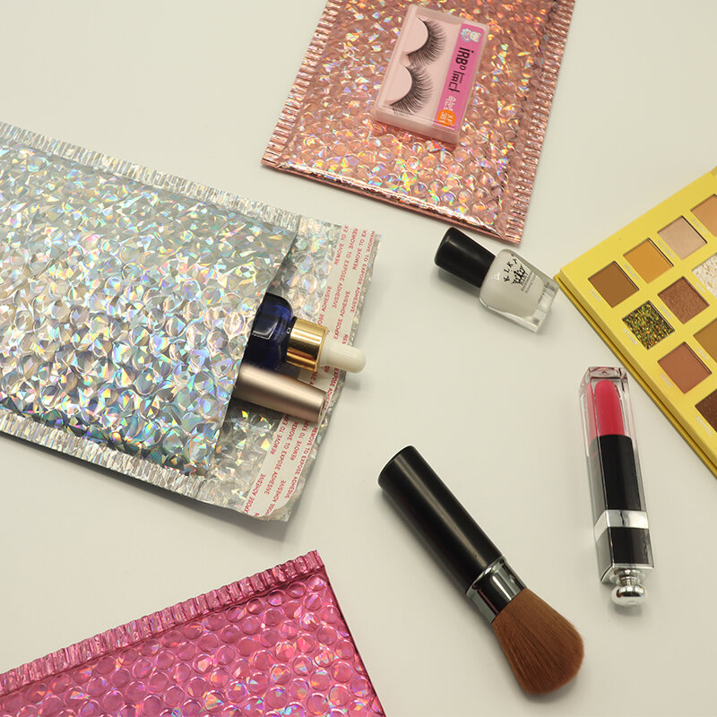 Sobres holográficos de burbujas para maquillaje, bolsas de regalo, 10 piezas, embalaje colorido, envío por correo