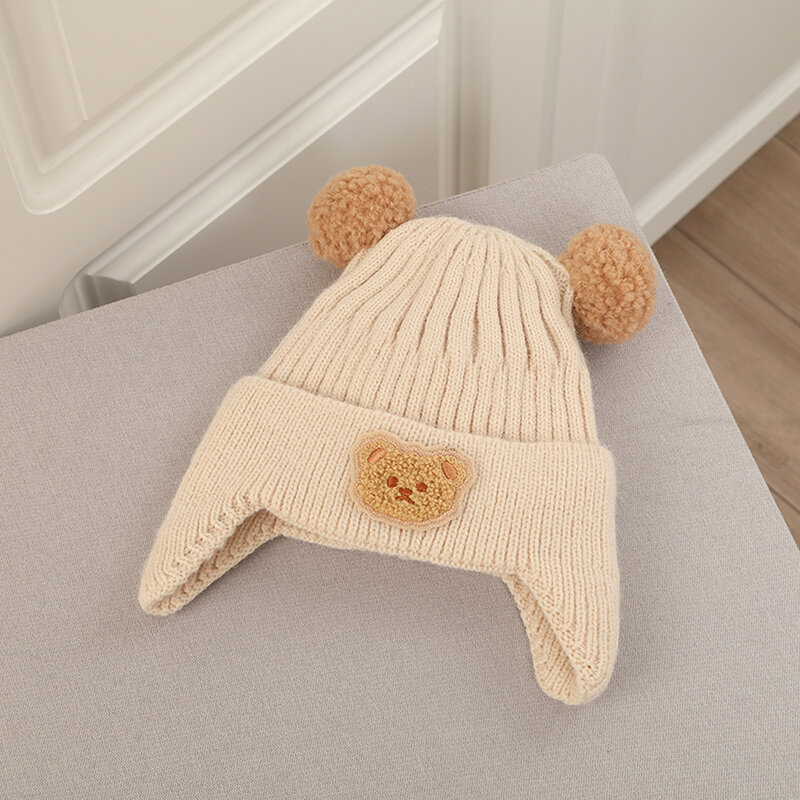 Visgogo-Beanie Cap e Luvas Conjunto para Bebê, Cartoon Bear Ear Protection, Chapéu de malha para criança, bonito e quente, tempo frio, acessórios de inverno