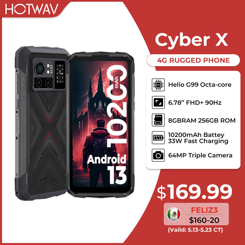TWAV-Téléphone Portable Robuste Cyber X G99 6.78, Écran 90Hz, 8 Go + 256 Go, Android 13, 64MP, Batterie 10200mAh, 33W, Charge Rapide, 4G
